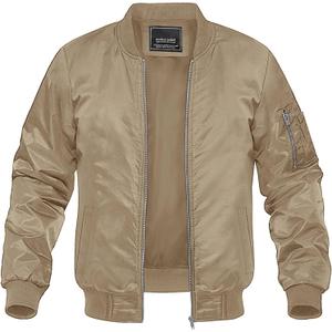 MAGNIVIT Men's Lightweight Bomber Jacket Windbreaker Casual Fall Spring Outdoor Coat (Beige, XXL)