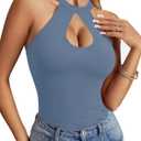 LYANER Women's Halter Neck Cut Out Y2K Cami Sexy Top Ribbed Knit Sleeveless Slim Fit Crop Tops (XXL)