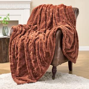 Krifey Faux Fur Throw Blanket, Super Soft Cozy Blanket, Luxury Fluffy Blanket Warm Bed Throw, Plush Christmas Blanket Gift for Women, Camel 50" x 60"
