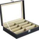 Sunglasses Organizer 8 Slot, Leather Eyeglasses Storage Box with Clear Glass Cover, Multi Storage for Eyeglasses, Watches, Jewelry (Black)