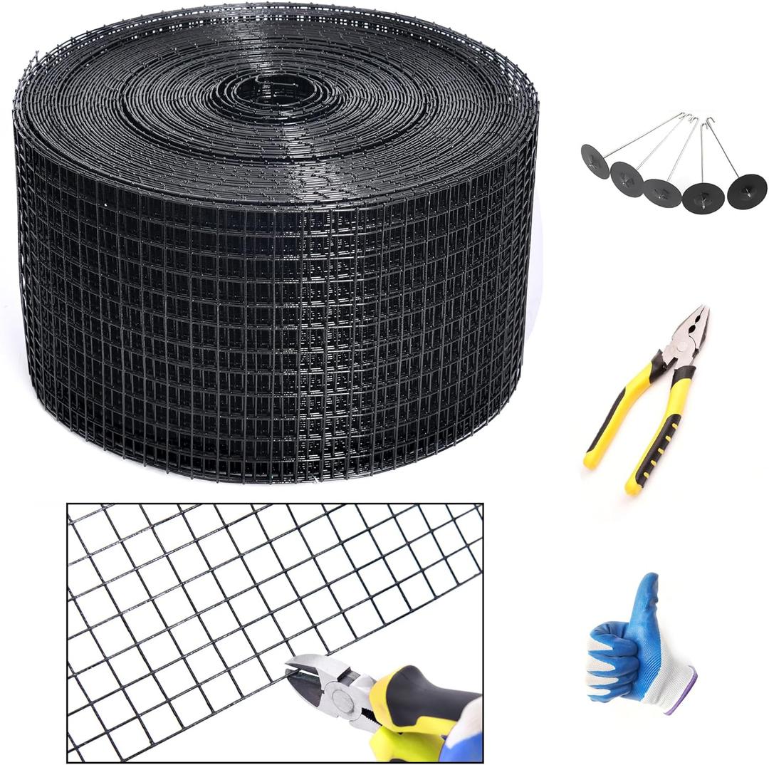 YESON Solar Panel Guard, 6in X 100ft PVC Coated Critter Guard Roll Kit for Solar Panel Wire Screen, Black Pigeon Barrier Netting with 120 Fastener Clips, Cutting Scissor, Gloves