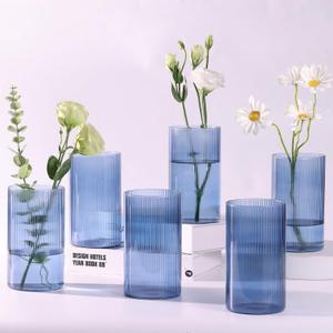 Glass Cylinder Vases, Blue Vase for Centerpieces, 6 Inch Tall Flower Vase for Wedding Decorations, Floral Vase Bulk Flower vases, Glass Hurricane Candle Holder for Table Centerpiece Wedding Home Dcor