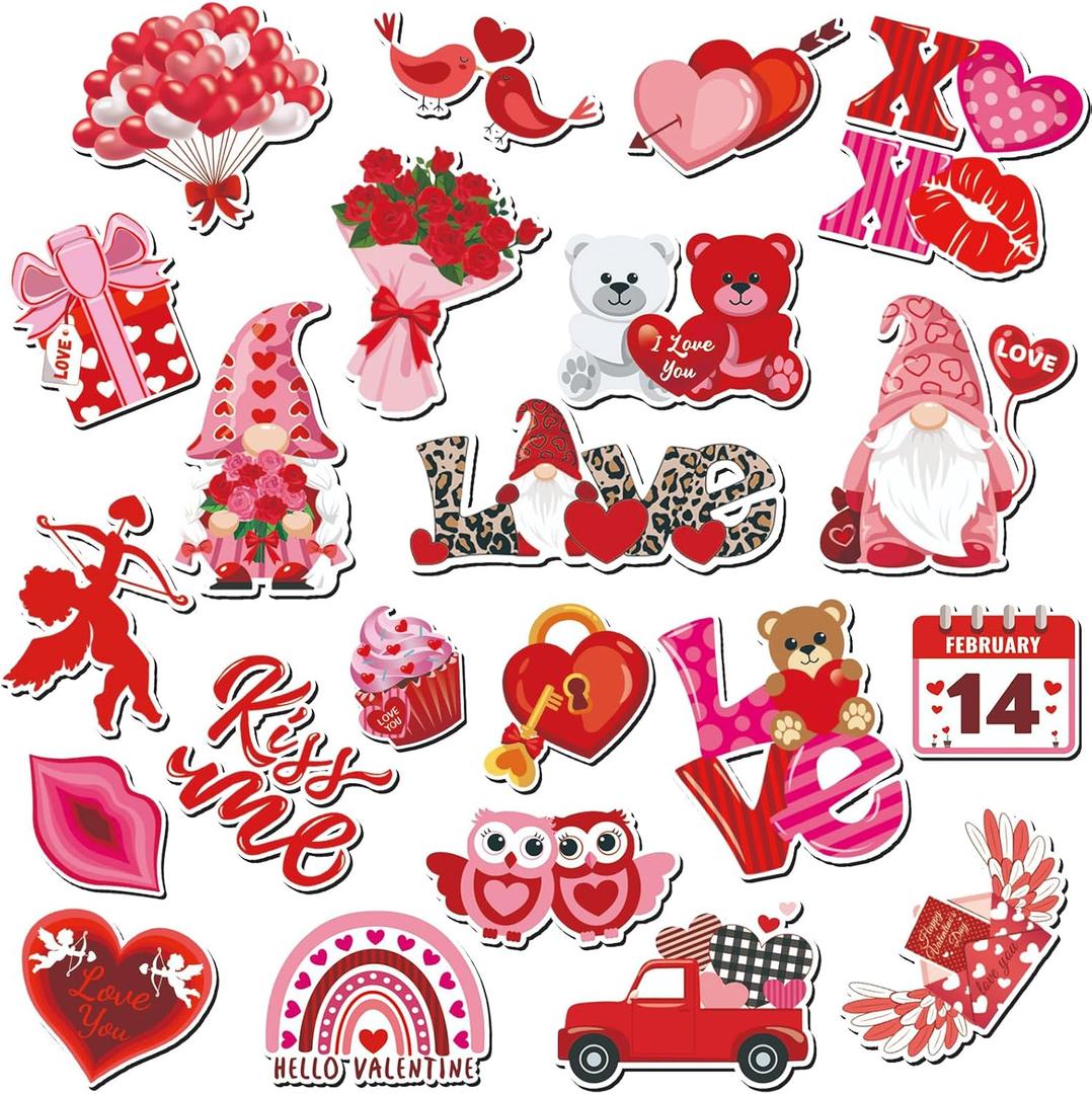 JULMELON Valentine's Day Magnets Decorations, 22 PCS Valentines Day Decor Car Magnetic Stickers for Galentines Day Wedding Party Cruise Door Refrigerator Decor Accessories (Classic Style)