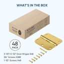 TICONN 48-Pack 3.5 Inch Door Hinges with 5/8" Radius Corner, 3-1/2 x 3-1/2 Inch Iron Bifold Residential Doors Hardware (5/8" Radius Corner, Polished Brass, 48 Pack)