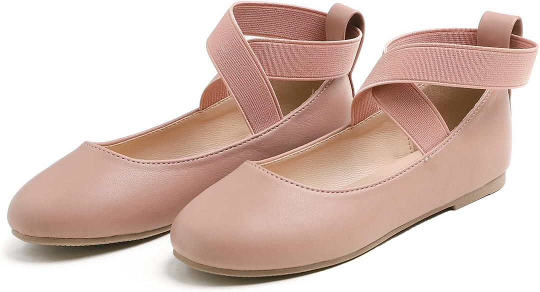 FEVERSOLE Girls Cute Dress Mary Jane Shoes Soft Party Holiday Ballet Flats (3.5 Little Kid, Pink Vegan Ankle Strap)