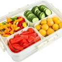 Plastic Divided Serving Tray with Lid and Handle Snack Box Charcuterie Container Portable Snack Platters Organizer for Candy, Fruits, Snacks, Nuts, for Party, Entertaining (White 4 compartments)