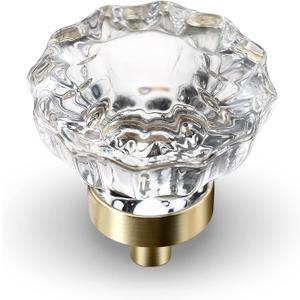 Crystal Cabinet Knobs, 8 Pack Gold Drawer Dresser Knobs, Single Hole Vintage Dresser Pulls for Cupboard, Closet, Bathroom, Dresser, Drawers, Retro Round Flower Design (Brass)