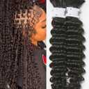 ASHINE Human Braiding Hair for Boho Braids Deep Wave Bulk Pre-Separated Strands 100% Human Hair 2 Bundles/Pack 100g 16 Inch Natural Color Easy to Braid