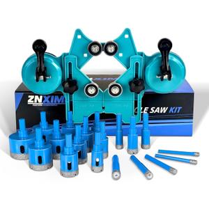 Tile Hole Saw Kit, ZNXIMER 20PCS Diamond Hole Saw Kit with Double Suction Cups Tile Hole Saws Guide for Ceramic, Glass, Porcelain Tiles, Marble, Granite and More Drilling.