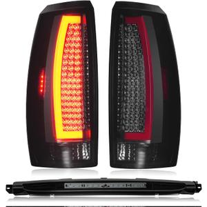 LED Tail Lights Assembly + 3rd Third Brake Cargo Lamp Compatible with Chevy Avalanche 2007-2012 Rear Taillight, High Mount Stop Light Rear Taillight Smoked Lens, 3 Pcs (Chrome Housing Smoked Lens)