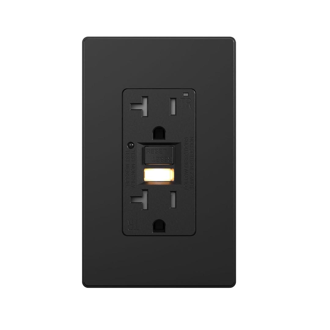 AIDA 20 Amp GFCI Outlet, Self-Test Nightlight Electrical Outlet, Tamper-Resistant Receptacle with LED Indicator, Ground Fault Circuit Interrupters, Wall Plate Included, UL Listed (1 Pack, Matte Black)