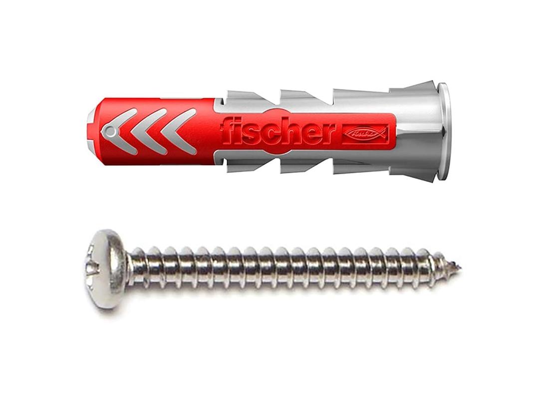 fischer DuoPower 5/16" x 1-5/8" S PH, 50 Plugs & 50 Screws, Powerful Universal Plug with Intelligent 2-Component Technology for Fastenings in Concrete, Bricks, Drywall, Chipboard, etc