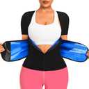 Sauna Shirt for Women Sauna Waist Trainer for Women Weight Loss Sauna Suit Workout Sauna Vest Zipper Body Shaper (Blue, XXL)