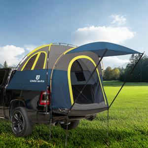 Truck Bed Tent with Awning 5.5' ~ 5.8' Easy Set Up Umburato Pickup Truck Tents for Camping, Waterproof, for 2-3 Person, Chevy, Dodge, Ford, GMC, Navy Blue & Lime