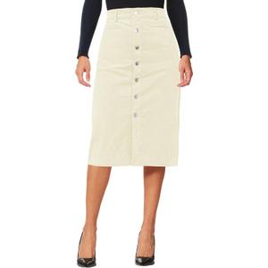 luvamia Corduroy Skirts for Women Midi Length High Waisted Button Down Trendy Stretchy Fall Elastic Waist Casual Skirt (Beige, XXL)