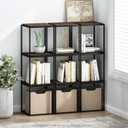 Furinno Moretti Cube Modern Stackable End Table Shelf, Columbia Walnut, Stackable Metal Frame