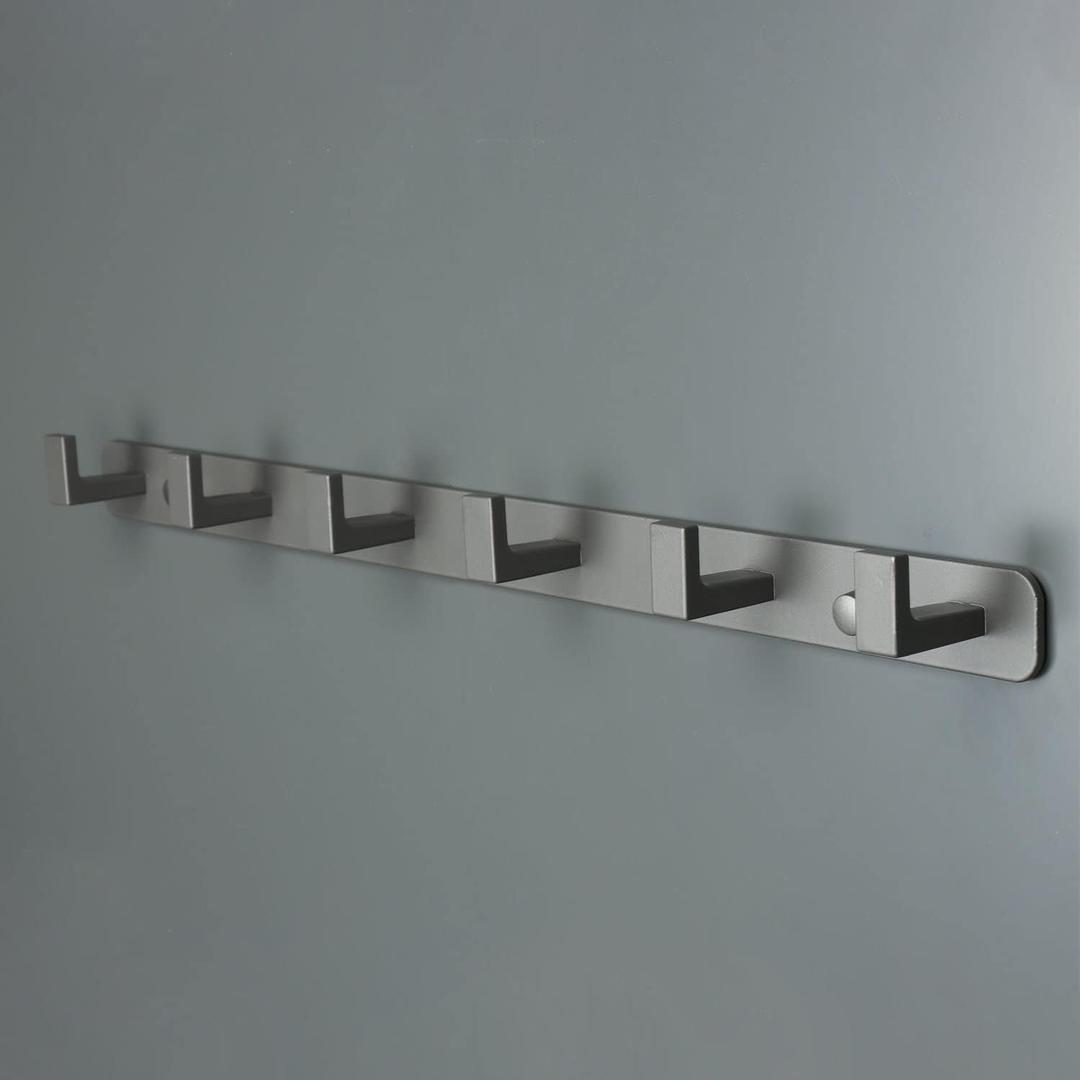 Coat Rack, Heavy Duty Stainless Steel 6 Tri Coat Hook Hanger, Wall Mounted Storage Wall Hooks, Rustic Clothes Hook/Key Hook Rail for Bathroom Kitchen Entryway(6 Hook Grey) (Gray)