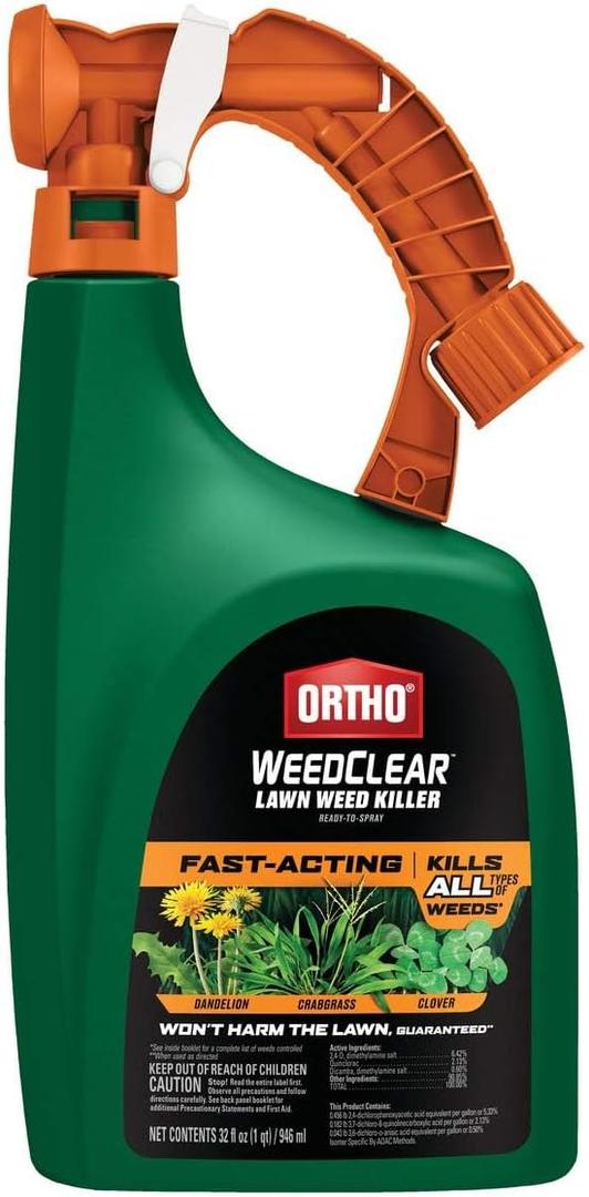 Ortho WeedClear Lawn Weed Killer Ready-To-Spray - Weed Killer for Lawns, Kills Crabgrass, Dandelion and Clover, Hose-End Application, Covers 5,000 sq. ft., 32 fl. oz.