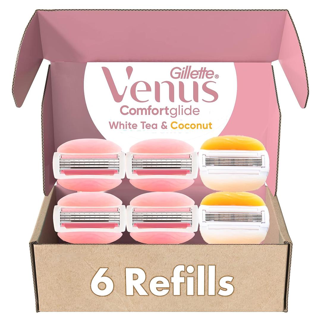 Gillette Venus ComfortGlide White Tea 4 count, with Gillette Venus ComfortGlide plus Olay 2 count, Women's Razor Blade Refills Gillette Venus ComfortGlide White Tea 4 count, with Gillette Venus ComfortGlide plus Olay 2 count, Women's Razor Blade Refills