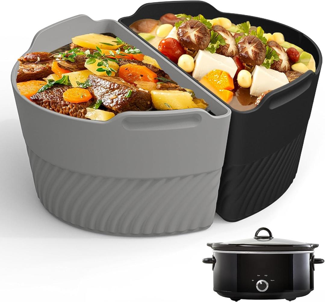 Silicone Slow Cooker Liners Compatible With Crock Pot 6-8 QT,Slow Cooker Divider Allows Cooking Two Different Meals At Once Time, Reusable Silicone Divider Insert, Dishwasher Safe, BPA Free.