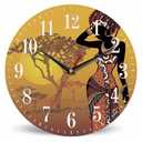 Mxocom African Woman Wall Clock Beautiful Black Woman with Ethnic Dress 10 Inch Silent Non Ticking Battery Operated Clock Vintage Round Clock for Living Room Bedroom Bathroom Office Decor