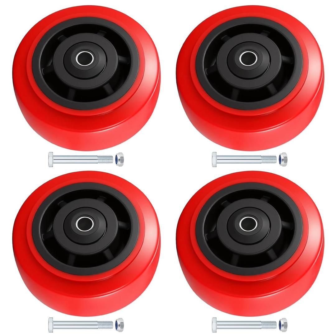 5 Inch Caster Wheel,Polyurethane Caster Set of 4 Load 3200 Lbs,Polyurethane Surface TPE Casters,Dual Ball Bearings,Heavy Duty Casters Replace,for Replace Flatbed Cart & Trolleys Wheels (4 Pack)