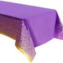 2 Pack Premium Purple and Gold Plastic Tablecloths Thick, Durable, Reusable Table Covers (54 x 108 in) Stylish Party Decor for Birthday, Rapunzel, Tangled, Purple Birthday Decorations
