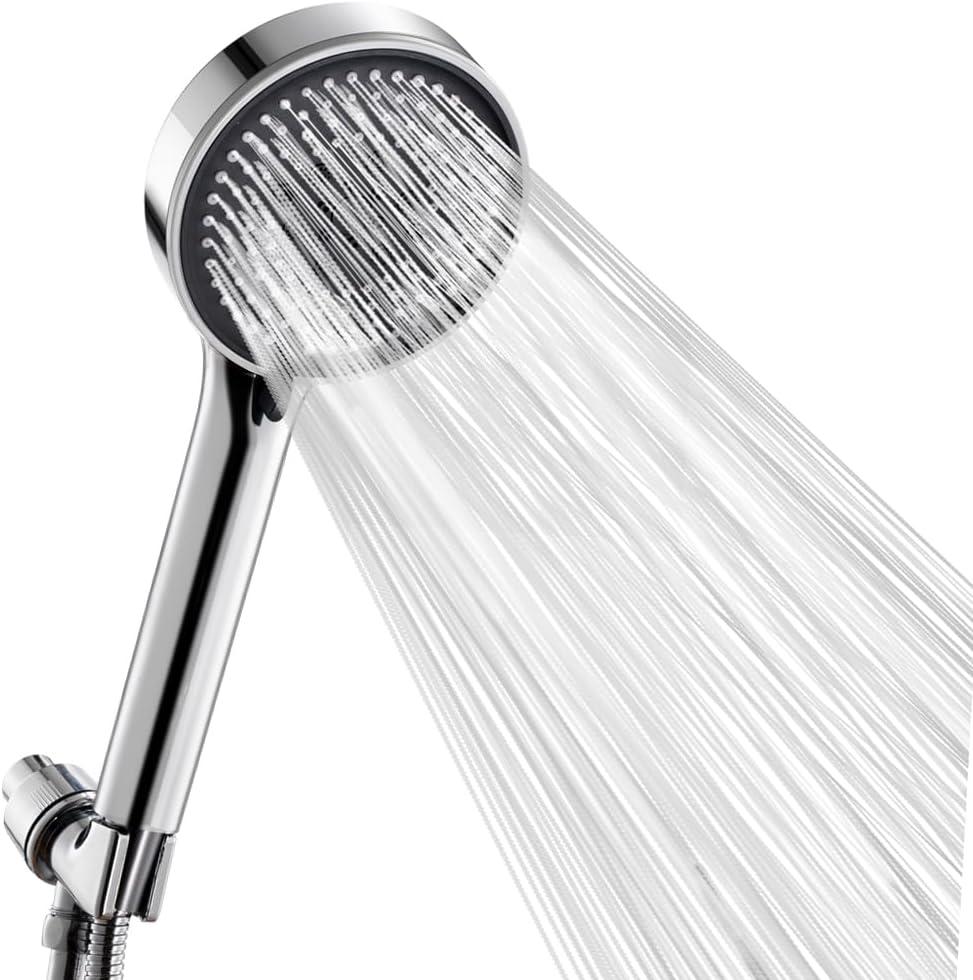 Handheld Shower Head, High Pressure Shower Head With 80" Hose And Adjustable Bracket, Anti-Clog Nozzles, 5 Spray Setting Showerhead, Chrome