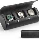 Watch Travel Case for Men: 3 Slot Watch Box Organizer Display Case - Portable Watch Storage & Travel Case - Watch Roll Fits All Wrist Watches & Smart Watches Up to 50mm (Black)