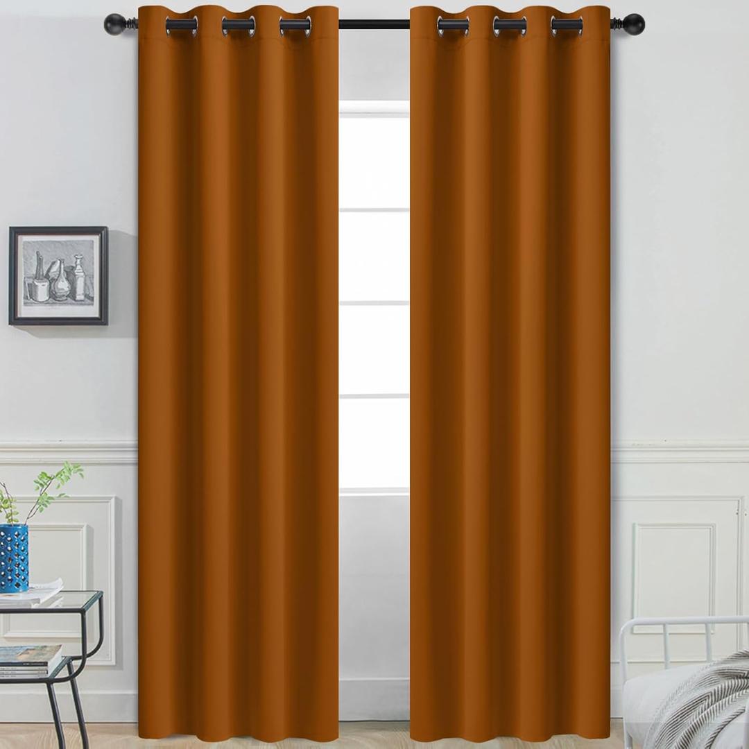 Yakamok Burnt Orange Curtains 84 Inches Length Blackout Curtain for Bedroom-Hallowmas Decor Orange Room Darkening Thermal Insulated Grommet Drapes for Living Room, 52W x 84L, 2 Panels