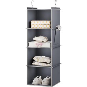 YOUDENOVA Hanging Closet Organizer, 4-Shelf Closet Hanging Storage Shelves, Grey