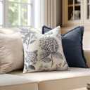 Set of 2 Decorative Floral Neutral Pillow Covers 18x18 Inch Light Blue Hydrangea Print Spring Boho Vintage Throw Cushion Covers for Sofa Couch Porch Bedroom Living Room Summer Home Decor