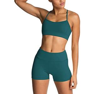 IMEKIS Women's Workout Sets 2 Piece Yoga Outfit High Waisted Biker Shorts Leggings Sports Bra Gym Fitness Clothes Tracksuit S, Teal
