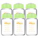 Matyz Glass Breastmilk Storage Bottles, 6 Pack, 6 oz, Compatible with Spectra Medela Breast Pump - Store, Freeze, Warm Up Milk Well - Wide Mouth Breastmilk Storage Containers - No BPA (Green Lids)
