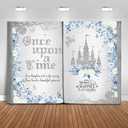 Once Upon a Time Backdrop 7x5ft Blue Floral Silver Castle Princess Fairy Tale Book Birthday Background Party Decorations for Girl Opening Magic Book Romantic Story Wall Decor Banner