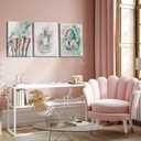 Fashion Makeup Canvas Wall Art Set of 3 - Pink Trendy Beauty Pictures Wall Decor, Sage Green Perfume Paintings, Makeup Brushes Earphone Prints for Teen Girls Bedroom Bathroom Dorm 16x24 inch Framed, 24L" x 16W"