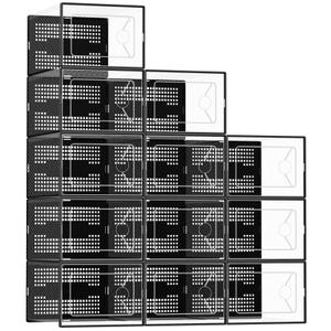 DUMOS Shoe Storage Boxes, 15 Pack Stackable Clear Shoe Containers with Lids, Display Sneaker Case Organizer for Closet, Under Bed, Entryway,Black, Fit Size 11