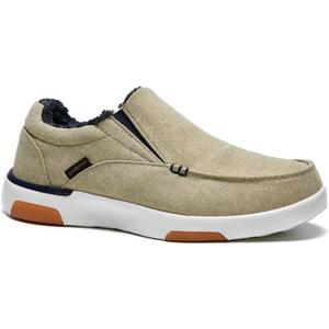 OrthoComfoot Men's Orthopedic Comfortable Slip-On Shoes with Arch Support, Orthotic Loafers for Plantar Fasciitis, Canvas Leisure Vintage Flat Walking Shoes for Foot and Heel Pain Relief (10.5, W3a-khaki( Built-in Fleece Lining ))