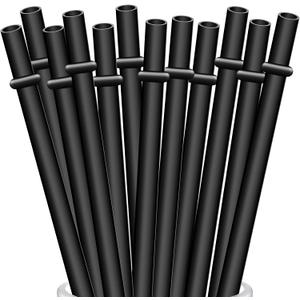 ALINK 12-Pack Reusable Black Straws, 10.5" Long Hard Plastic Tumbler Replacement Straws for 16 OZ 20 OZ 30 OZ Stanley, YETI, Mason Jar, Starbucks Tumblers, Set of 10 with Cleaning Brush