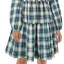 FANCYINN Womens Long Sleeve Buffalo Plaid Shift Tunic Dress Ruffle Hem Vneck Casual Swing Babydoll Mini Dress with Pockets (XS)