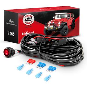 Nilight - NI -WA 06 LED Light Bar Wiring Harness Kit - 2 Leads 12V On Off Switch Power Relay Blade Fuse for Off Road Lights LED Work Light, 2 Years Warranty
