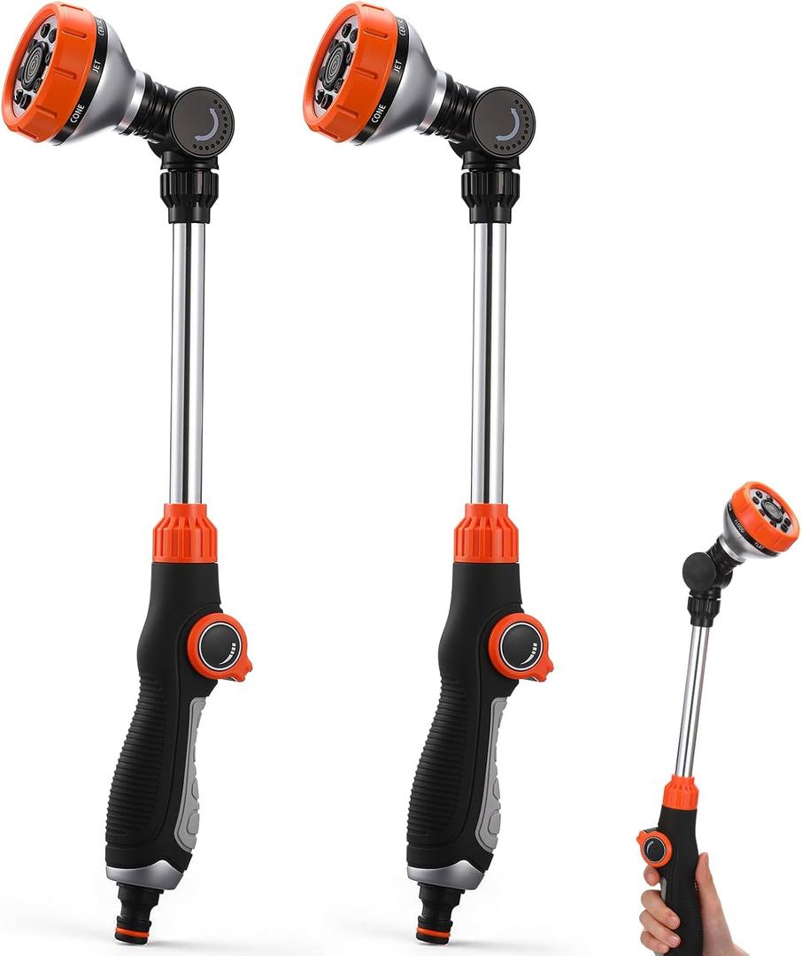 Hushee 2 Pack 18.5" Metal Watering Wand, 180 Swivel Garden Hose Nozzle with 8 Spray Patterns, Water Hose Wand with Thumb Control, Heavy Duty Sprayer Nozzle for Hanging Baskets Shrubs Plants Car