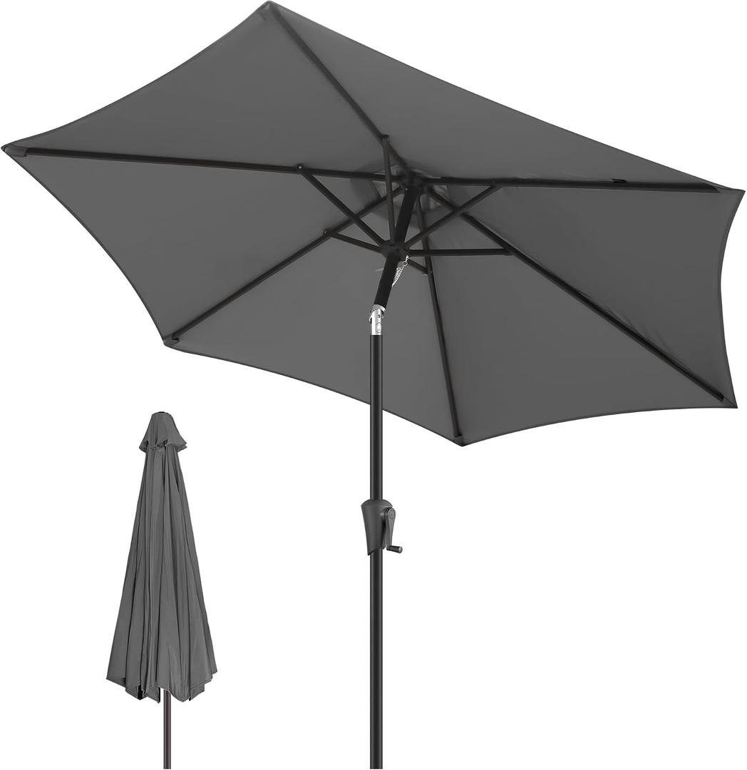 FLAME&SHADE 10ft Patio Umbrella - Outdoor Umbrella with 6 Sturdy Ribs, Push Button Tilt and Crank, UV Protection Table Market Umbrella for Pool, Porch, Garden, Deck, Backyard (Anthracite)