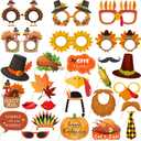 Lucleag Fall Photo Booth Props, 21Pcs Turkey Maple Leaf Pumpkin Photo Props Photo & 6Pcs Party Photo Glasses for Thanksgiving Party Decoration, Photo Props for Thanksgiving Fall Party Supplies