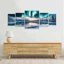 Ginfonr Canvas Wall Art Decor, 5 Panels Snow Scene Modern Wall Art for Bathroom, Large Abstract Aurora Wall Paintings for Living Room Couch, Framed Canvas Painting Above the Bed 04