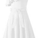 Arshiner Girls Dress One Shoulder Formal Ruffle Trim Birthday Party Dresses with Belted Pockets for 5-12 Years (9-10 Years, White)