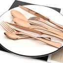 24-Piece Copper Flatware, Mirror 18/10 Stainless Steel Modern & Luxury Dinnerware Set With Serrated Steak Knife Teaspoon For Daily Use or Dinner Party Restaurant - Service For 4