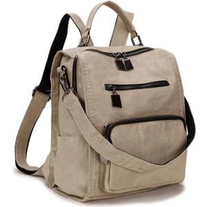 RAVUO Backpack Purse for Women, Fashion Leather Handbags Designer Convertible Satchel Ladies Shoulder Bag 3 Ways to Carry (Beige)