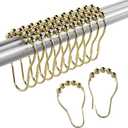 Amazer Shower Curtain Rings, Rust-Resistant Metal Shower Hooks Ring Shower Rings for Curtain Rolling Shower Curtain Hooks for Bathroom Shower Rod Shower Curtain Hangers, Set of 12, Gold