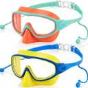 Kids Swim Goggles with Nose Cover Swimming Mask with Ear Plugs UV No Leaking Anti Fog Pool Goggles for Boy Girl 4-10